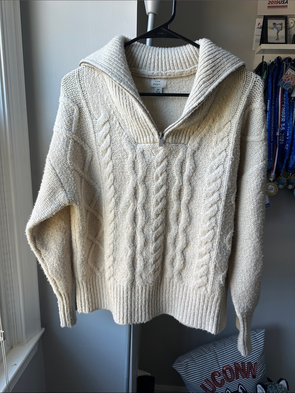 a new day Ivory Cable-Knit Half-Zip Turtleneck Sweater